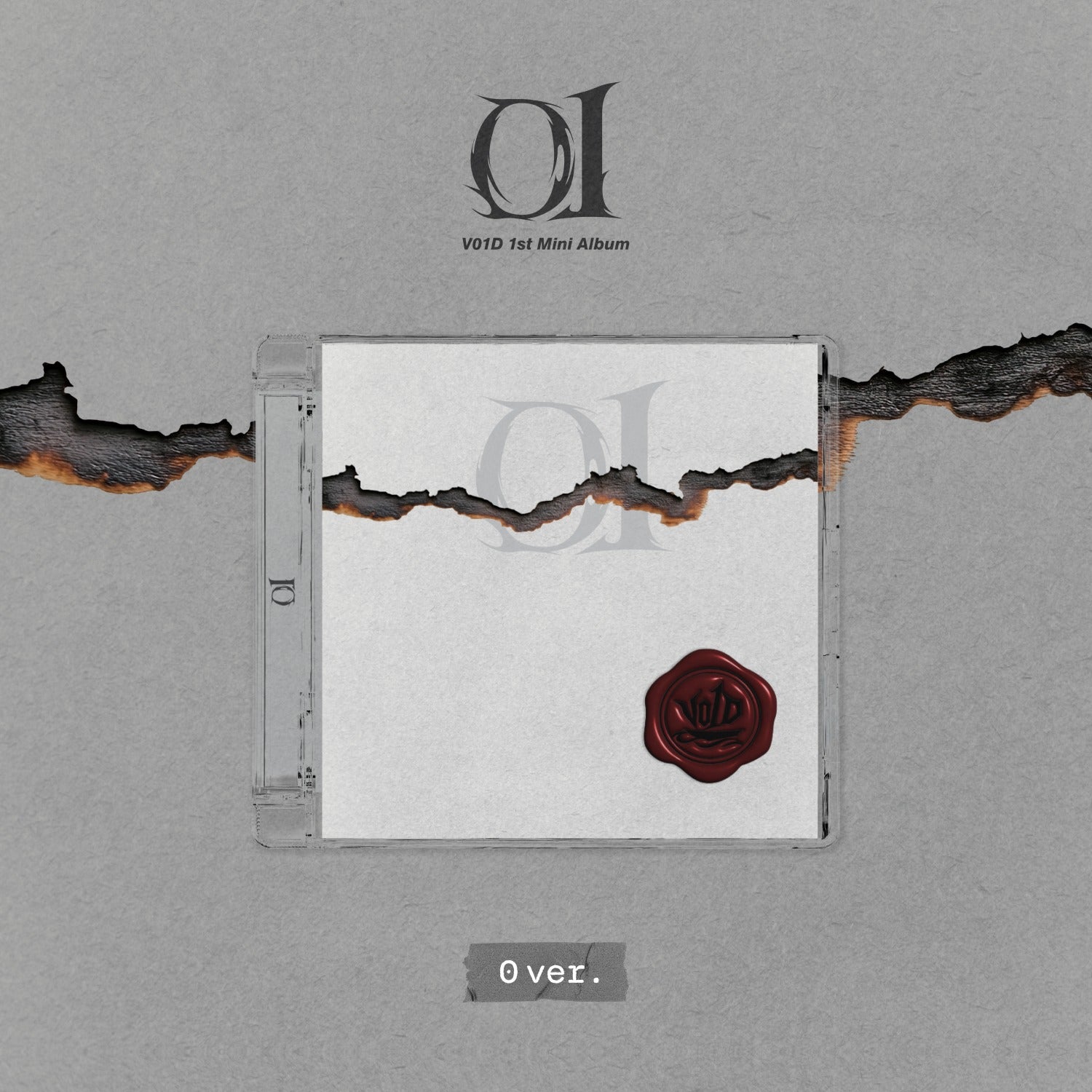 V01D - 1st Mini Album [01] (0 ver.) - Album Kpop : visuel CD blanc et cachet rouge, marque V01D sur fond gris.