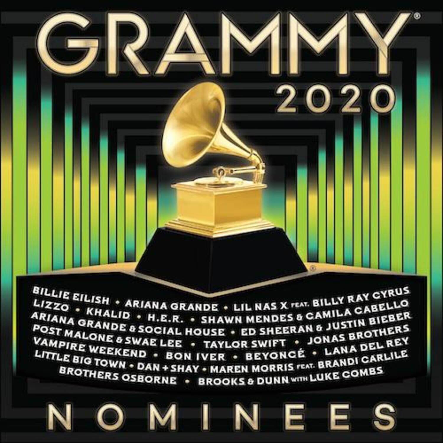 VARIOUS ARTISTS - [2020 Grammys® Nominees] (EU Import) - Album Kpop : coffret GRAMMY 2020, trophée et liste d’artistes sur fond vert.