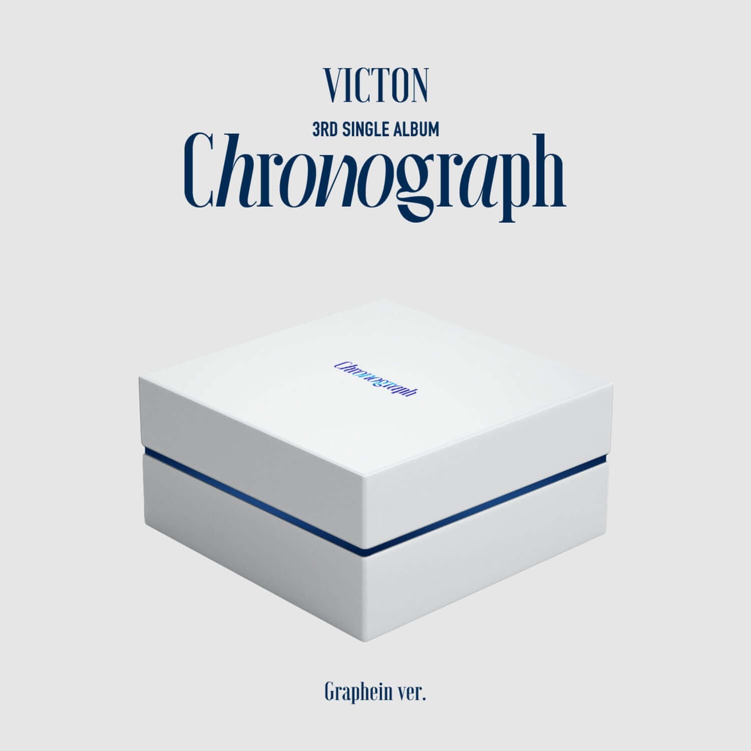 VICTON - 3rd Single Album [Chronograph] (Graphein Ver.) - Album Kpop, couverture blanche avec titre Chronograph bleu.