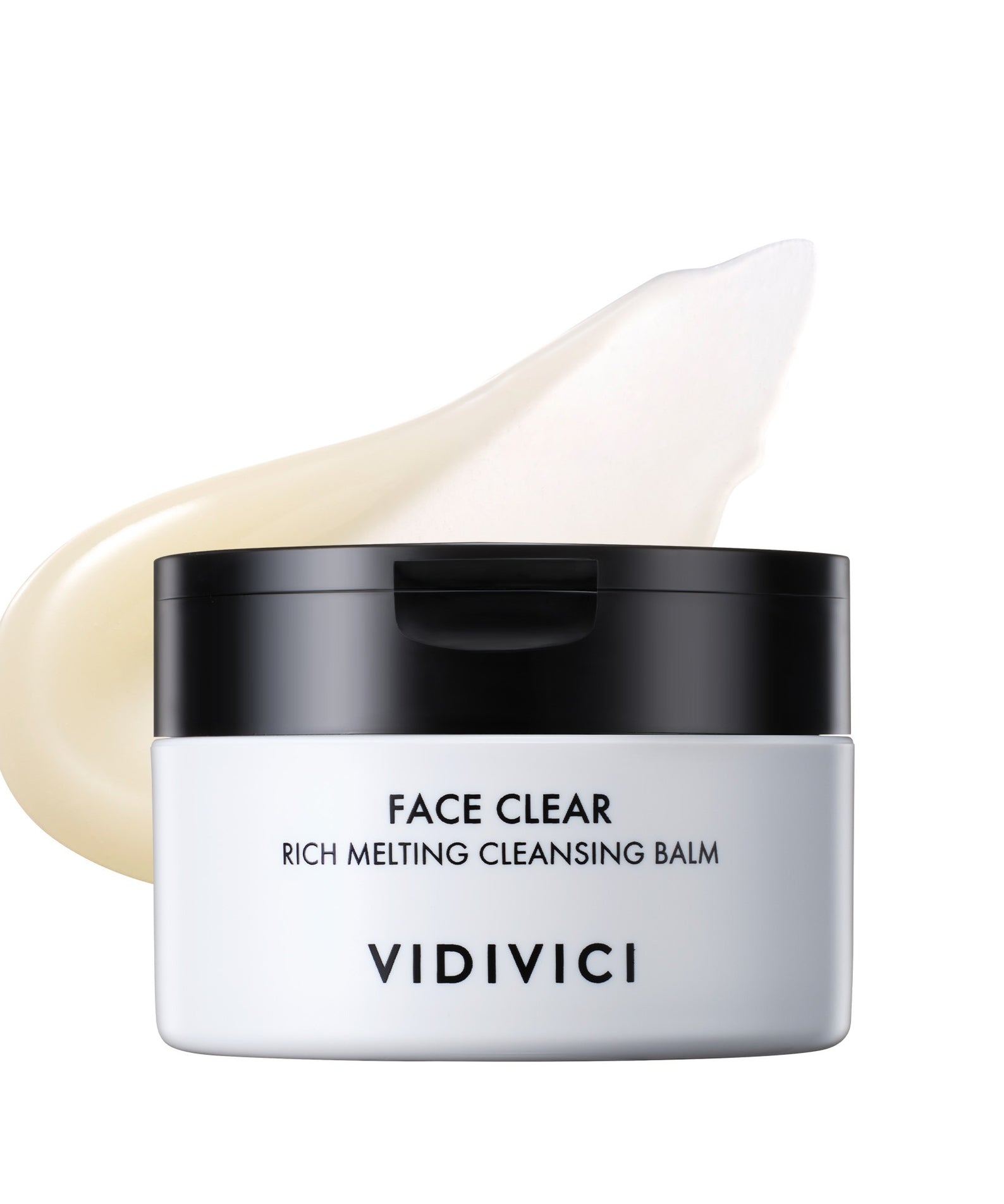Baume nettoyant VIDIVICI Face Clear Rich Melting Cleansing Balm 100ml, texture riche et fondante, devant un fond blanc.