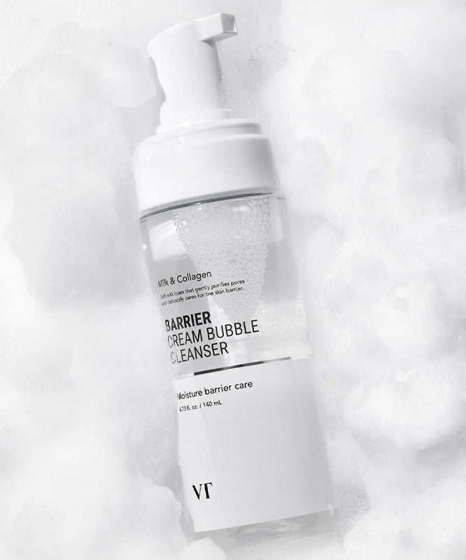 VT COSMETIC Barrier Cream Bubble Cleanser 140ml de la marque VT, flacon blanc sur fond clair, image produit en gros plan