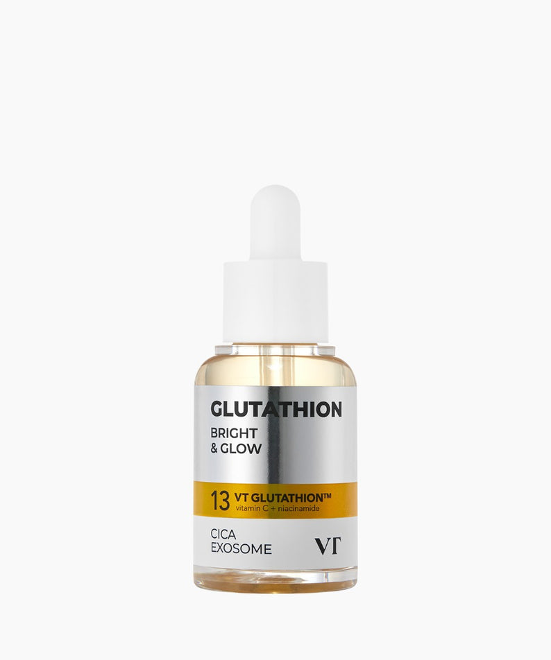 VT COSMETICS  G2 Glutathione Brightening Ampoule 30ml, sérum en flacon blanc sur fond clair (marque VT Cosmetics).