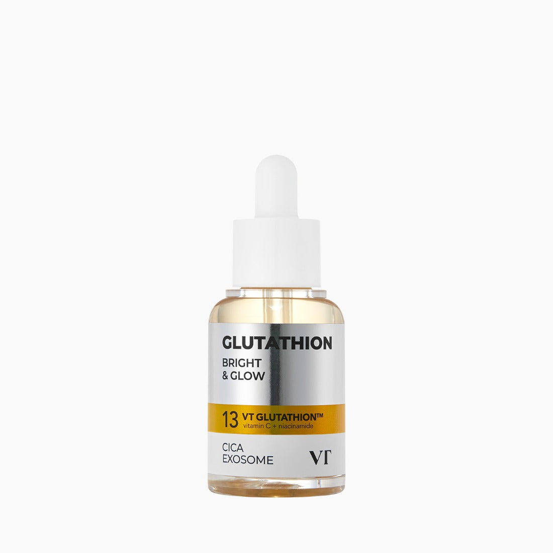 VT COSMETICS  G2 Glutathione Brightening Ampoule 30ml, sérum en flacon blanc sur fond clair (marque VT Cosmetics).