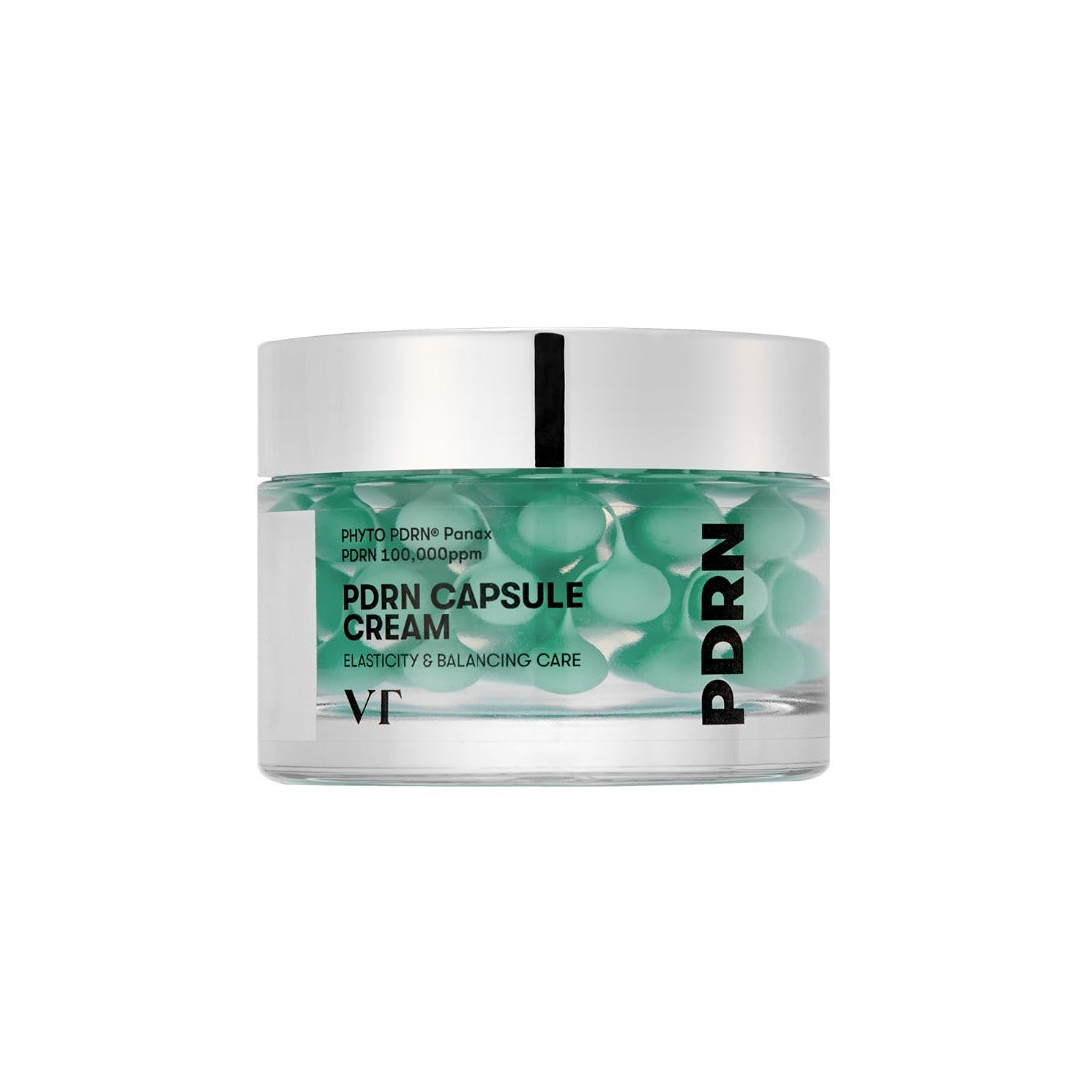VT COSMETICS PDRN Capsule Cream 100 - 50ml en pot blanc, crème verte sur fond clair, produit beauté VT COSMETICS
