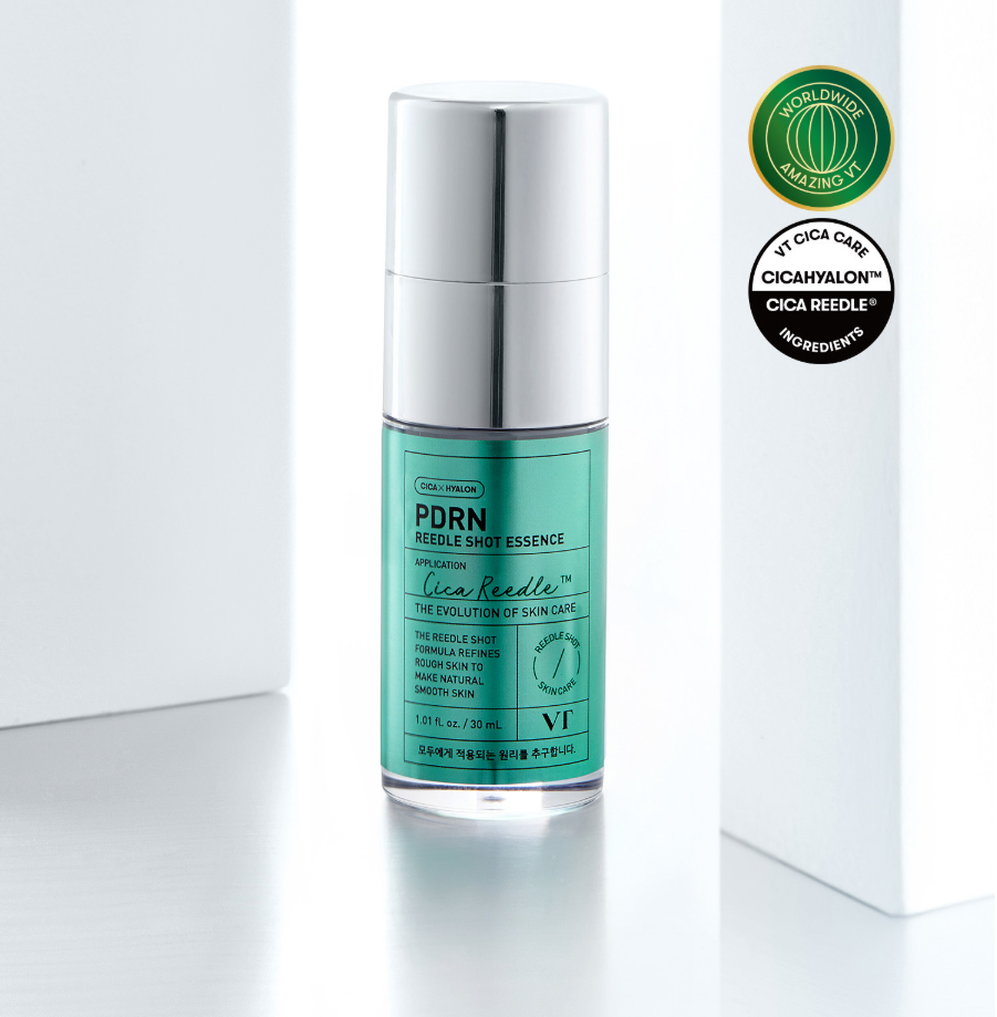 VT COSMETICS  PDRN Riddle Shot Essence 30ml par VT Cosmetics, flacon vert sur fond blanc, esthétique skincare