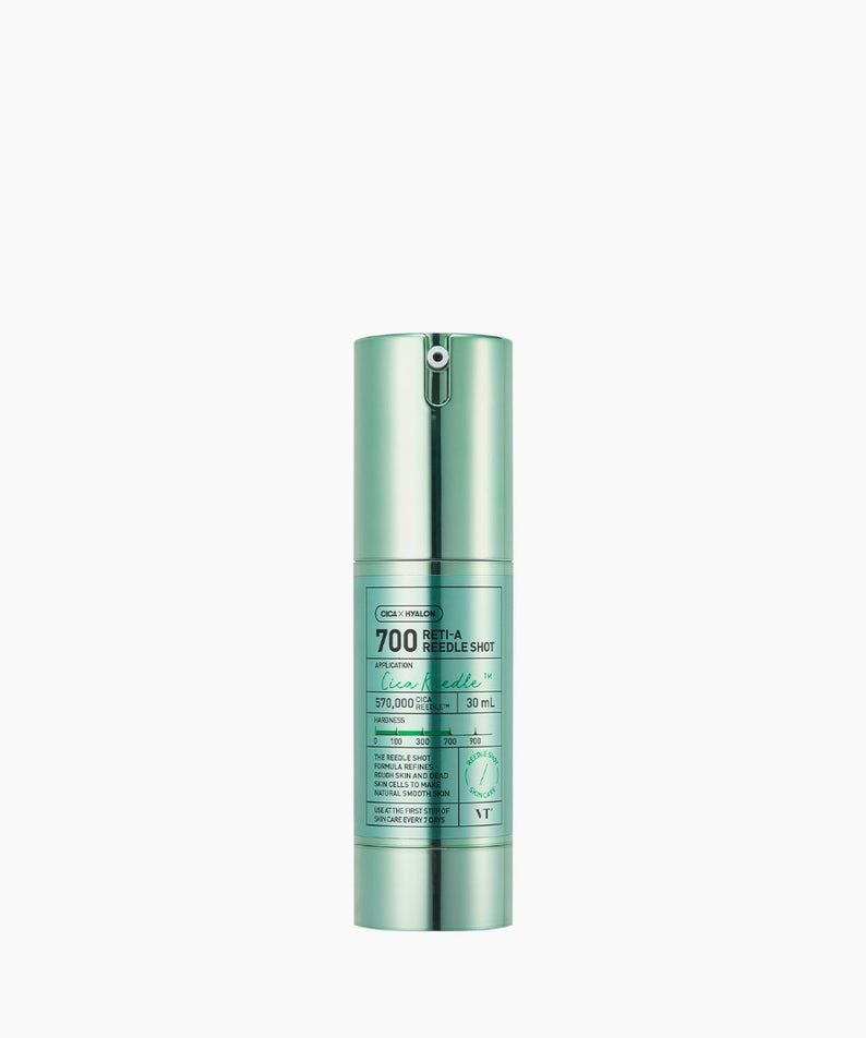 VT COSMETICS Reti-A Reedle Shot® flacon vert sur fond blanc, photo produit marque cosmétique