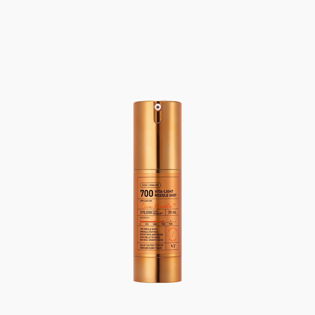 VT COSMETICS Vita-Light Reedle Shot® : flacon spray doré sur fond blanc, produit beauté VT Cosmetics en gros plan.