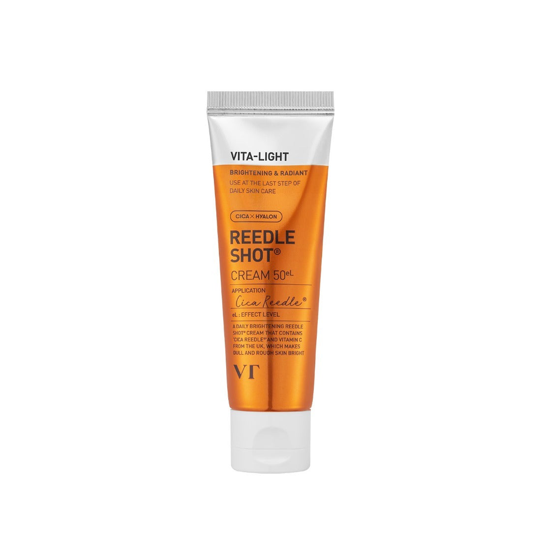 VT COSMETICS Vital-Lite Riddleshot Cream 50g, tube orange sur fond blanc, présentation produit de la marque VT COSMETICS.