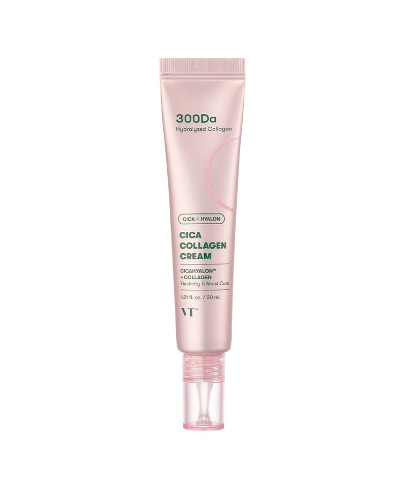 VT COSMETIC Cica Collagen Cream 30ml en tube, soin visage apaisant et raffermissant.