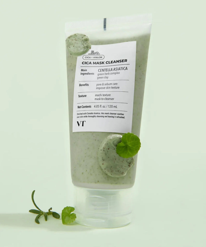 VT COSMETIC Cica Mask Cleanser 120ml en tube, idéal pour le soin des pores, avec extrait de centella asiatica, texture riche.