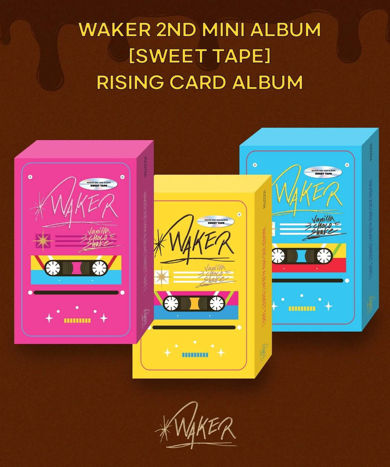 WAKER - 2nd Album [Sweet Tape] [RISING CARD ALBUM] (Random) - Album Kpop : cartes album, couleurs rose/jaune/bleu sur fond brun.