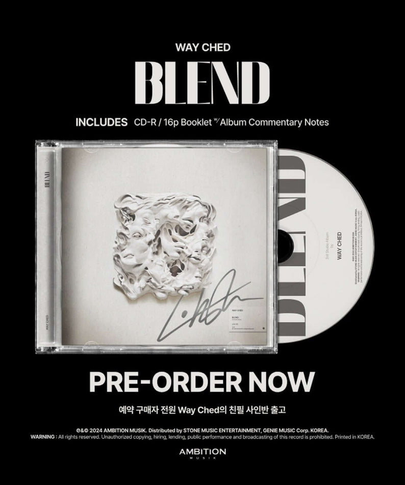 WAY CHED - [BLEND] - Album Kpop : pack CD/boîtier blanc sur fond noir, visuel album du groupe WAY CHED.