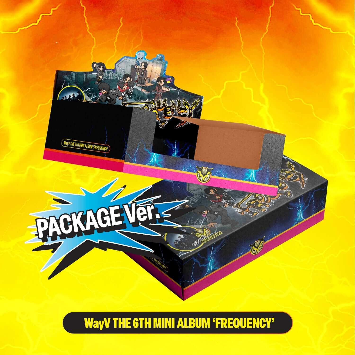 WAYV - 6th Album [FREQUENCY] (Package Ver.) - Album Kpop, coffret collectionneur sur visuel jaune électrique.
