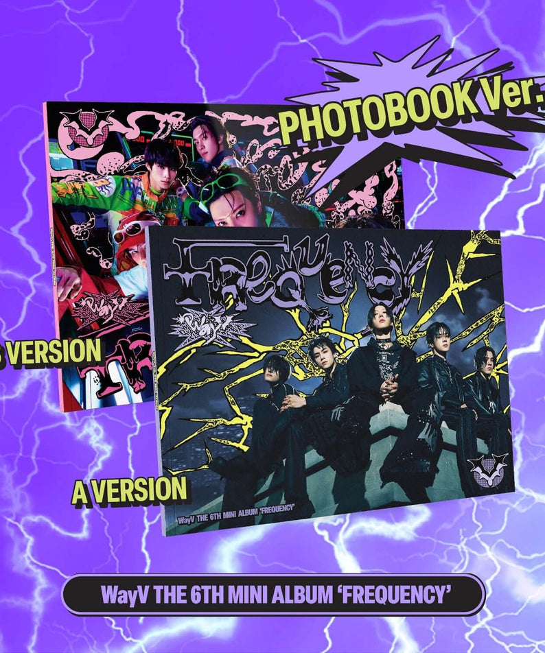 WAYV - 6th Album [FREQUENCY] (Photo Book Ver.) (Random 1 of 2) - Album Kpop, couverture photo, style B & A, fond éclair violet