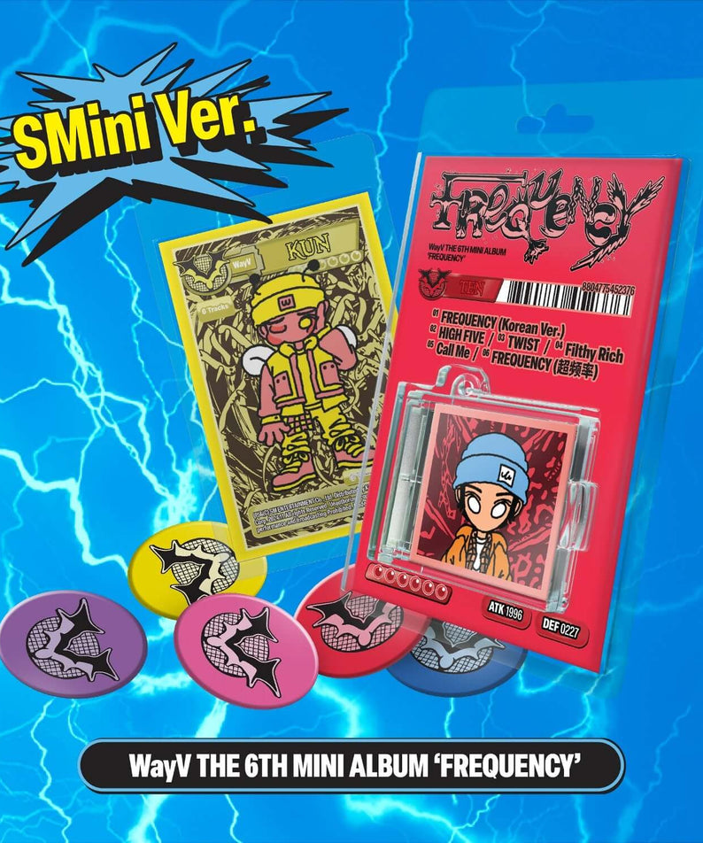 WAYV - 6th Album [FREQUENCY] (SMini Ver.) (Random 1 of 5) - Album Kpop, pack fan art bleu avec pochettes et stickers