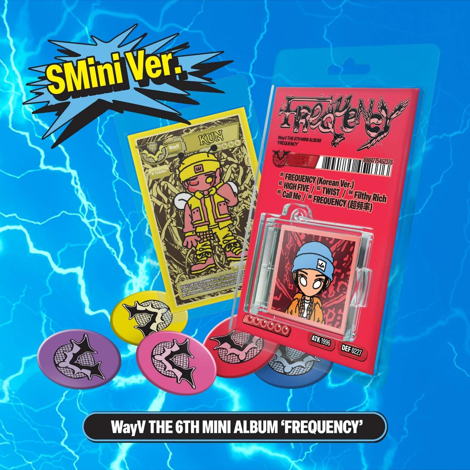 WAYV - 6th Album [FREQUENCY] (SMini Ver.) (Random 1 of 5) - Album Kpop, pack fan art bleu avec pochettes et stickers