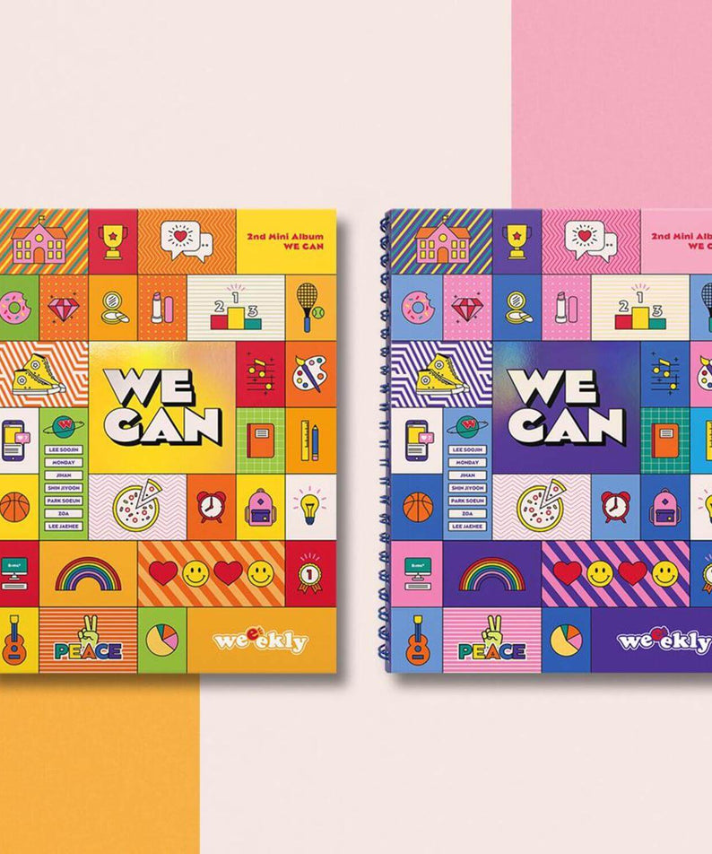 WEEEKLY - [WE CAN] - Album Kpop, jaquettes colorées avec pictogrammes, décor pastel, pack double, photo produit