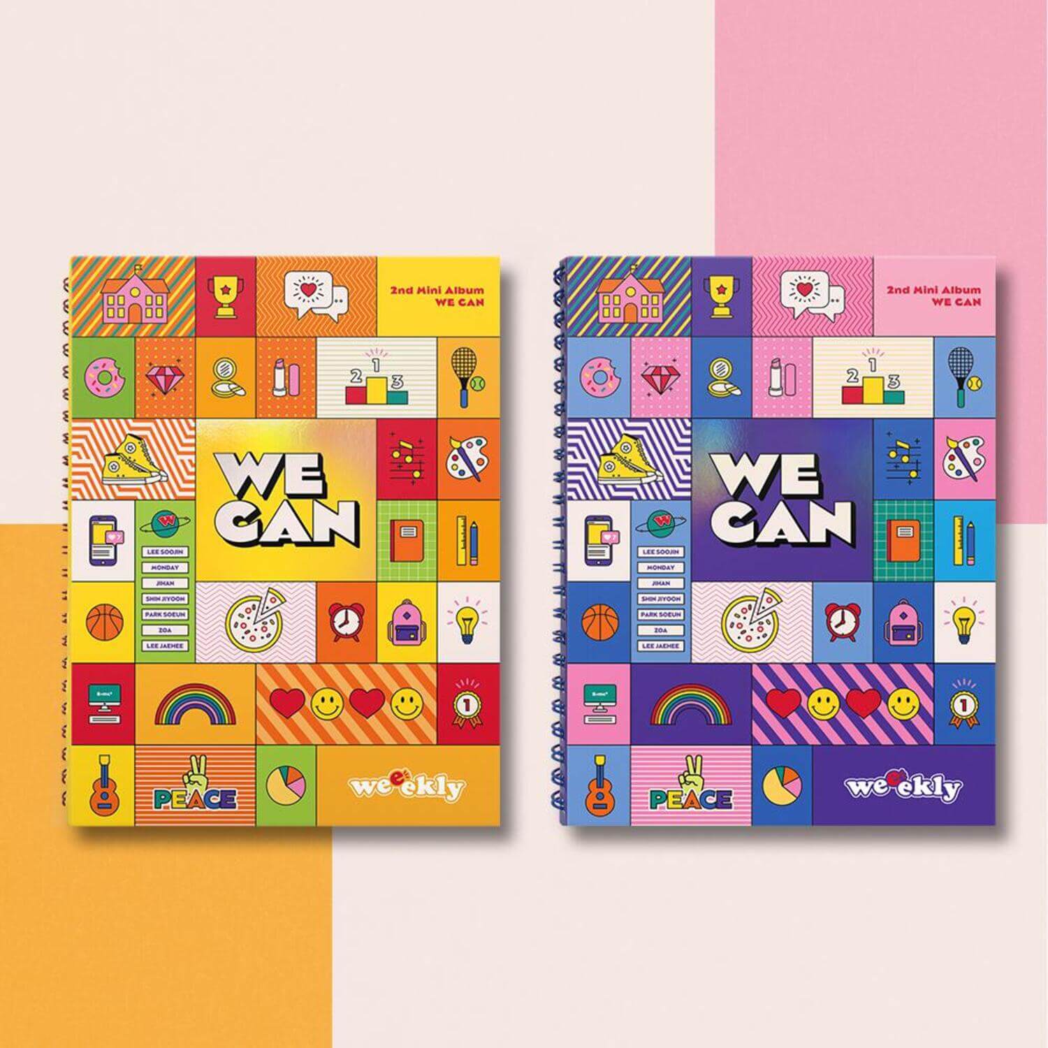 WEEEKLY - [WE CAN] - Album Kpop, jaquettes colorées avec pictogrammes, décor pastel, pack double, photo produit