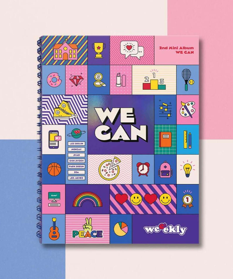 WEEEKLY - [WE CAN] (WAVE VER.) - Album Kpop, couverture colorée avec motifs We Can, vue produit sur fond pastel