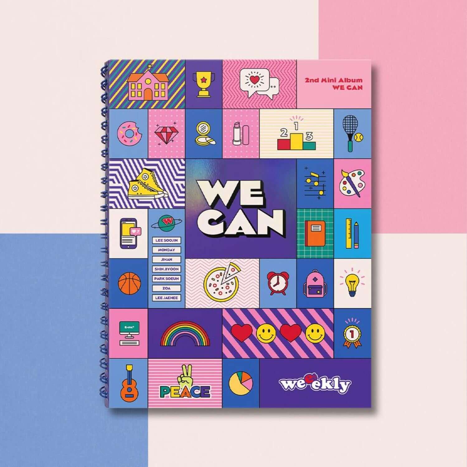 WEEEKLY - [WE CAN] (WAVE VER.) - Album Kpop, couverture colorée avec motifs We Can, vue produit sur fond pastel