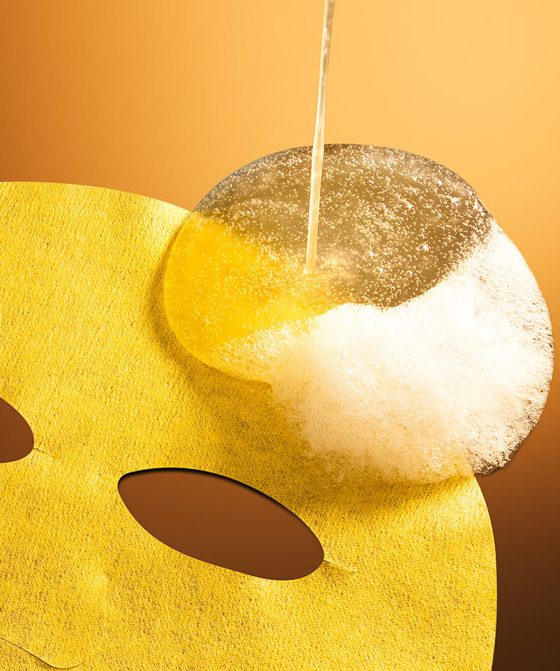 WELLAGE Hyper Toning Vita C Bubble Mask 25gx5 sheets, feuille masque aux bulles d’agrume sur support jaune, éclat peau