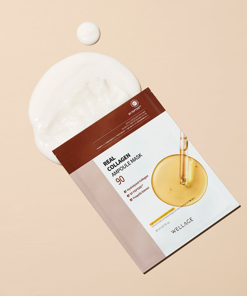 WELLAGE Real Collagen Ampoule Mask 10 Sheets avec sérum, soin du visage coréen pour l'hydratation et l'élasticité de la peau.