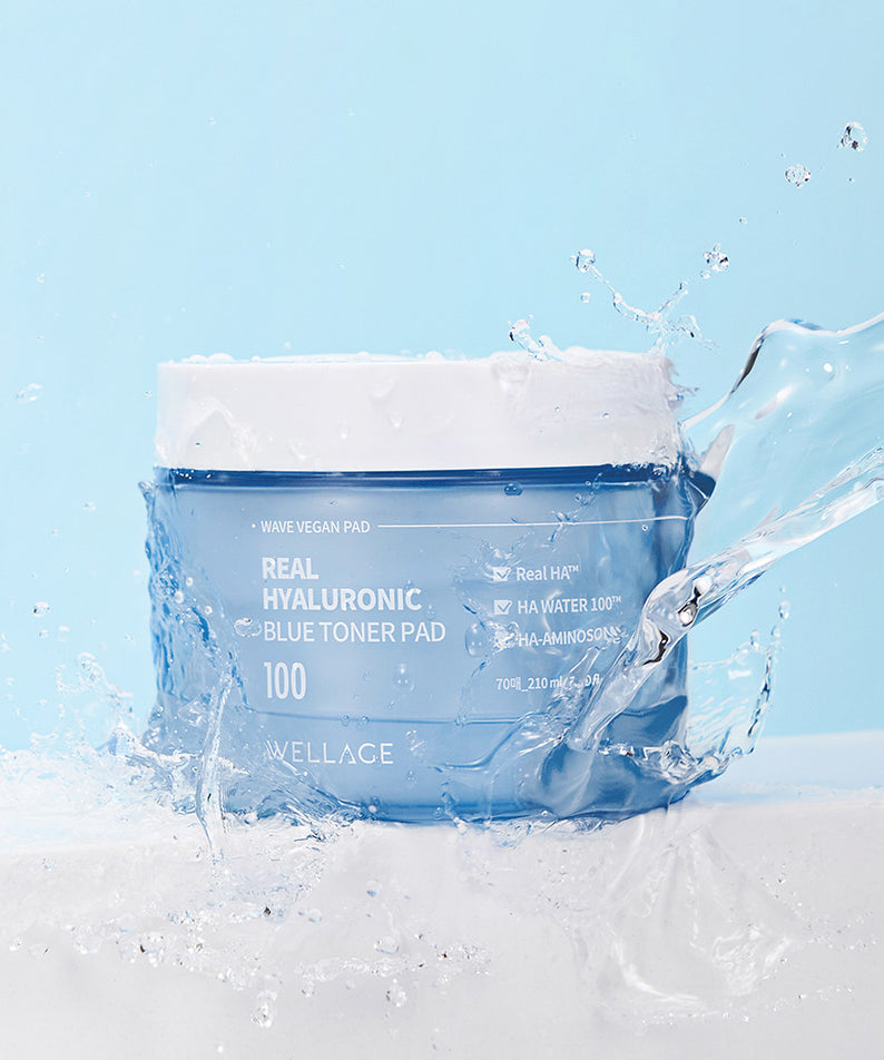 Pads hydratants WELLAGE Real hyaluronic Blue Toner Pads 70 Sheets avec formule hyaluronique pour peau radieuse, 70 feuilles.