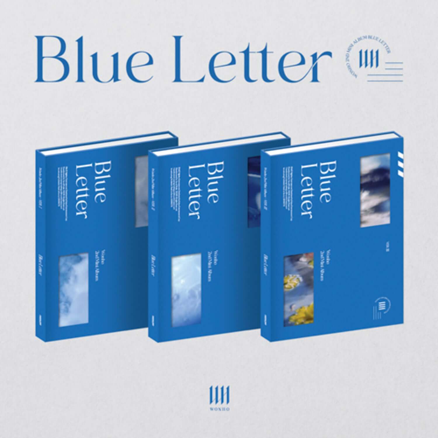WONHO - 2nd Album [Blue letter] (Random) - Album Kpop, coffrets bleus WONHO sur fond clair, vue produit