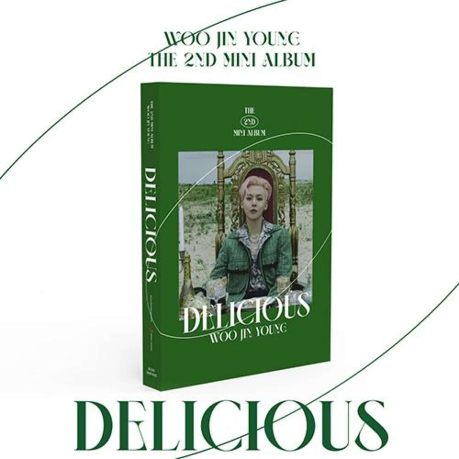 WOO JIN YOUNG - [DELICIOUS](2nd ) - Album Kpop : visuel couverture verte, photo artiste, promotion 2nd mini album.
