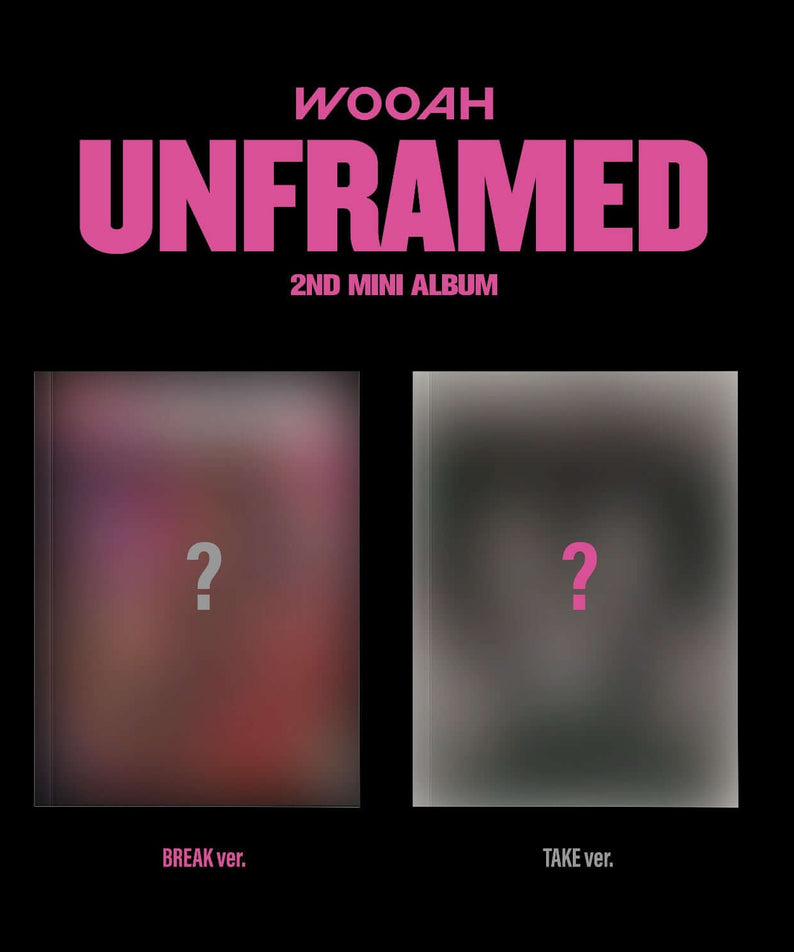 WOOAH - [UNFRAMED] (BREAK ver. / TAKE ver.) (Random) - Album Kpop, visuel noir et rose avec 2 pochettes encadrées