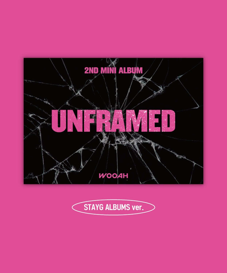 WOOAH - [UNFRAMED] (STAYG ALBUMS ver.) - Album Kpop : pochette “UNFRAMED” brisée, fond rose, 2nd mini album