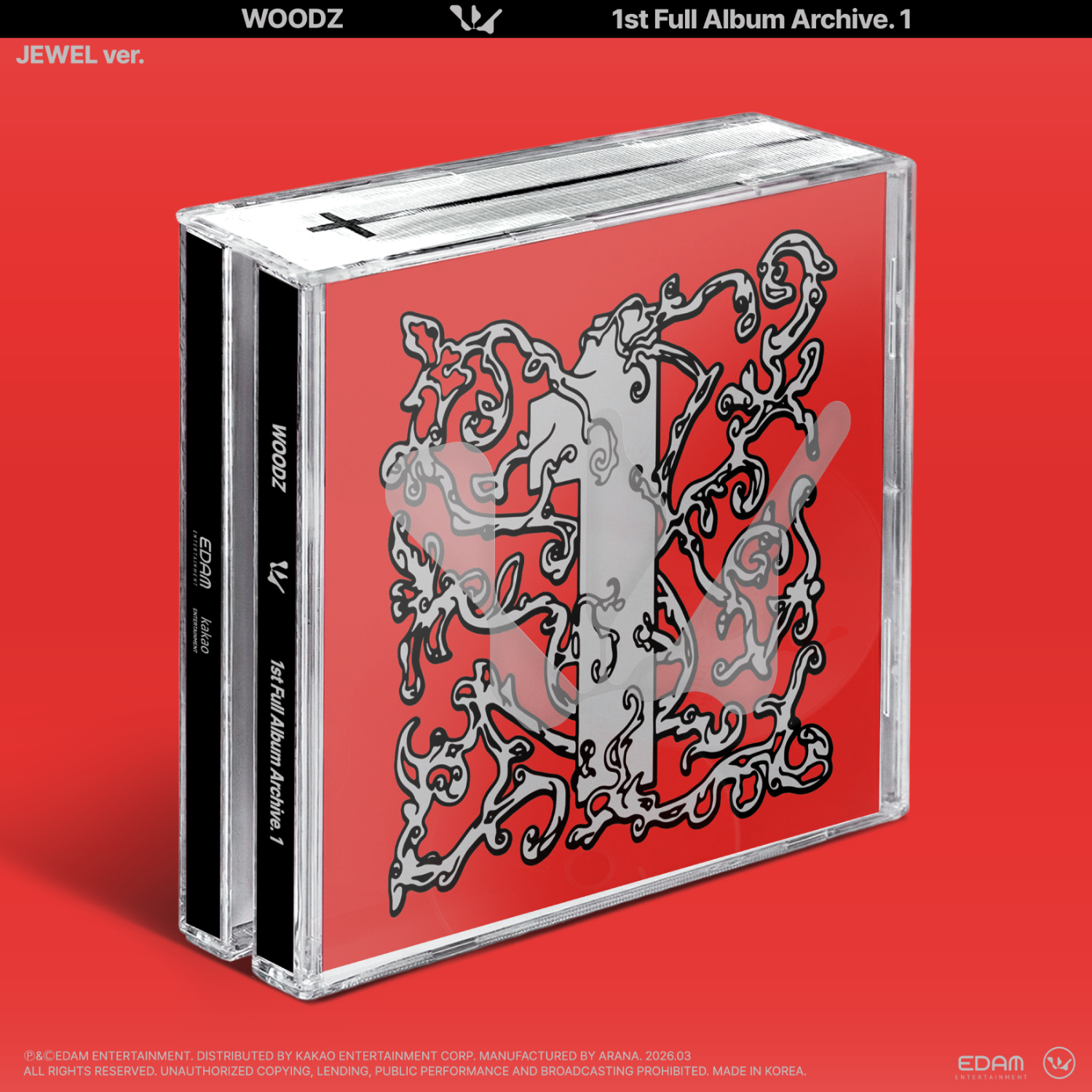 WOODZ - 1st Full Album [Archive. 1] (Jewel Ver.) - Album Kpop, coffret jewel rouge, visuel packshot sur fond rouge