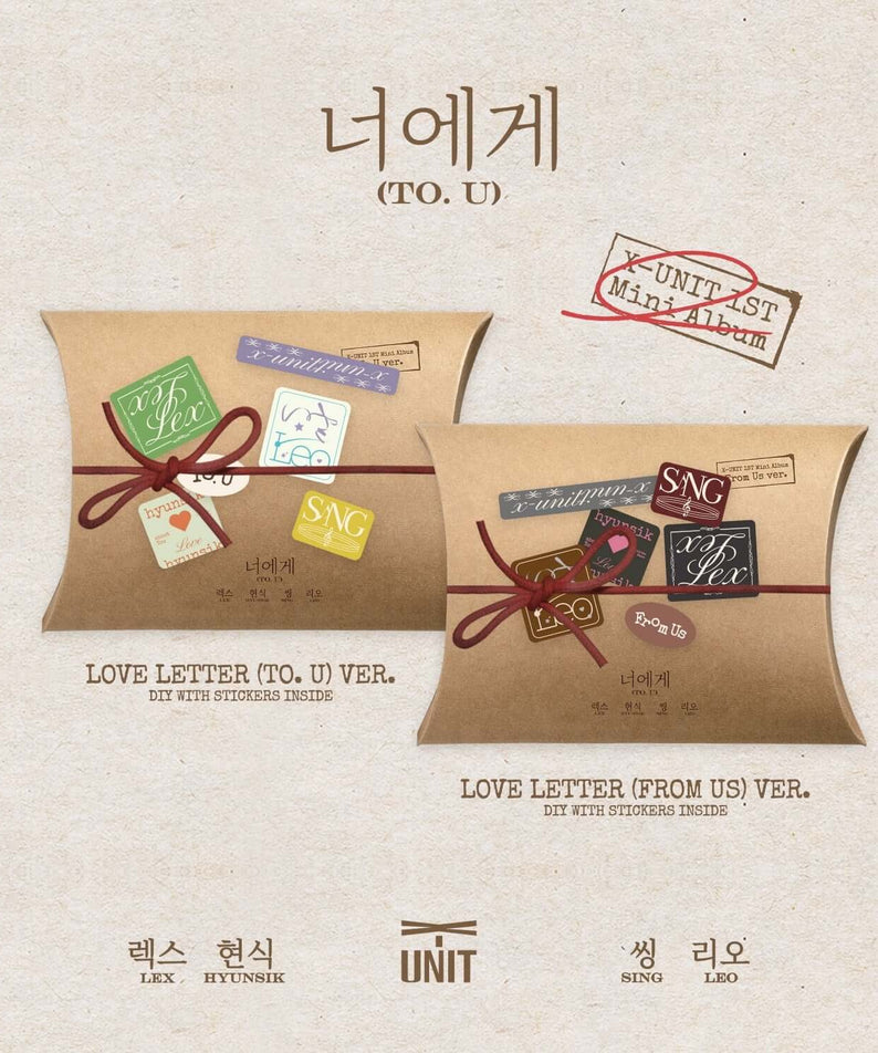 X-UNIT - [To.U] - Album Kpop, cover “Love Letter (From Us)” avec pochettes et tampons visuels, design K-pop.