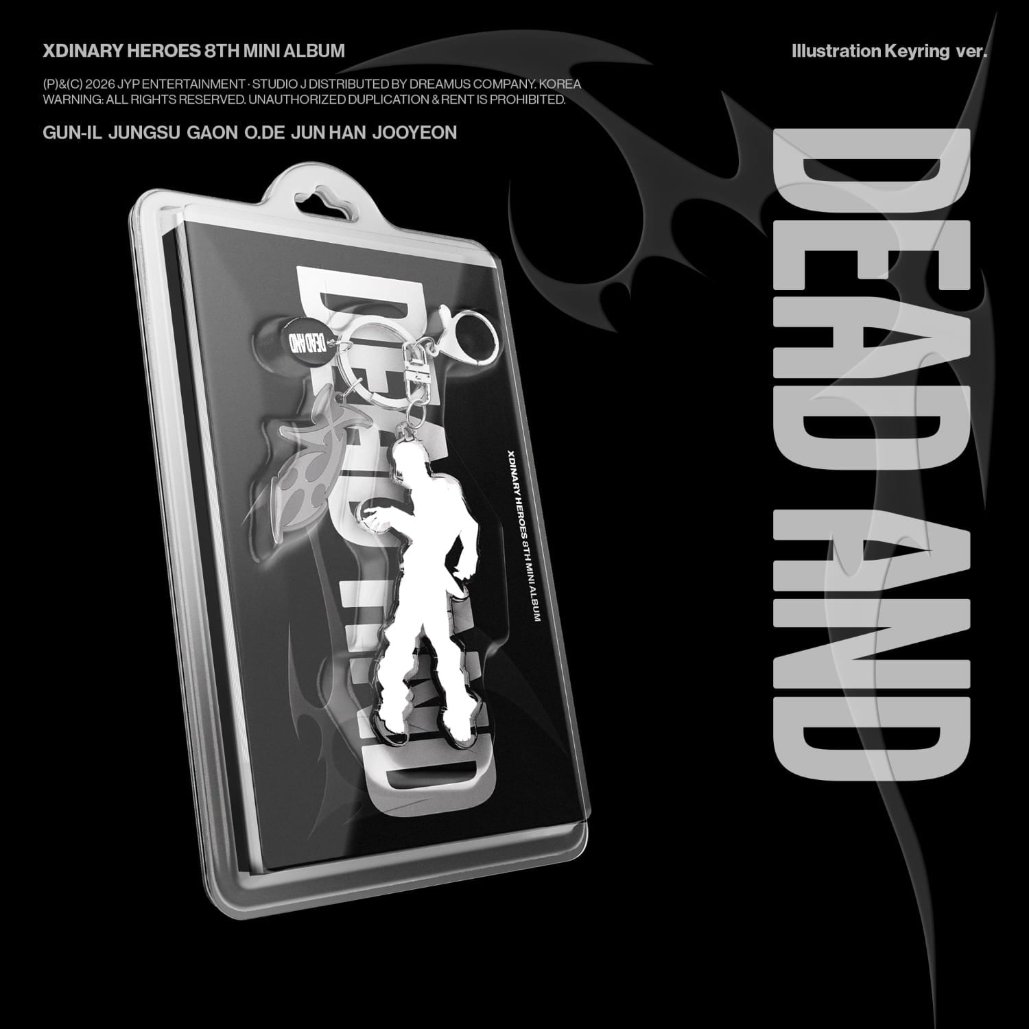 XDINARY HEROES - DEAD AND (Illustration Keyring ver.) (Random 1 of 6) - Album Kpop : porte-clés illustration noir.