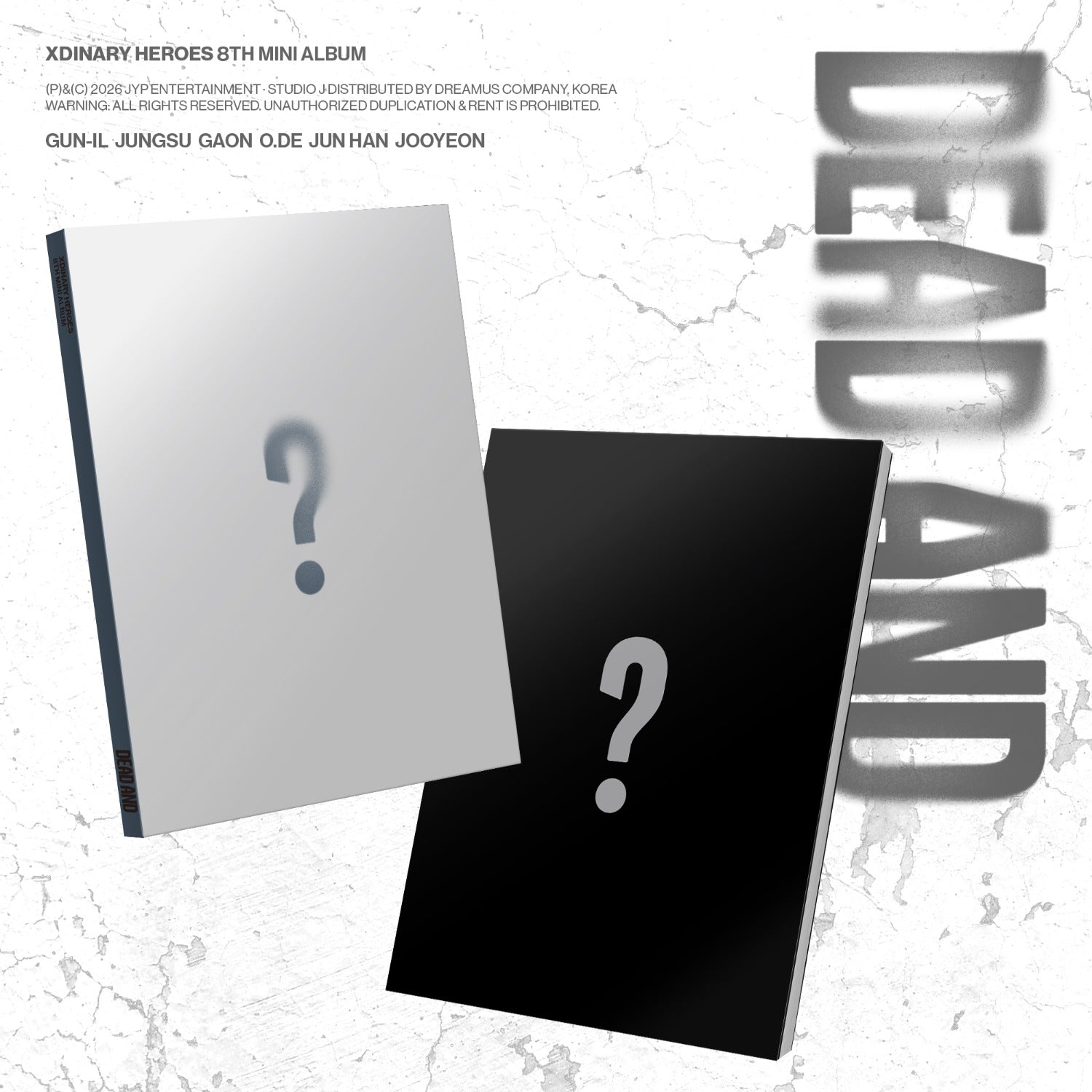 XDINARY HEROES - DEAD AND (Photobook Ver.) (Random 1 of 2) - Album Kpop, visuel photobook noir/blanc avec symboles et texte