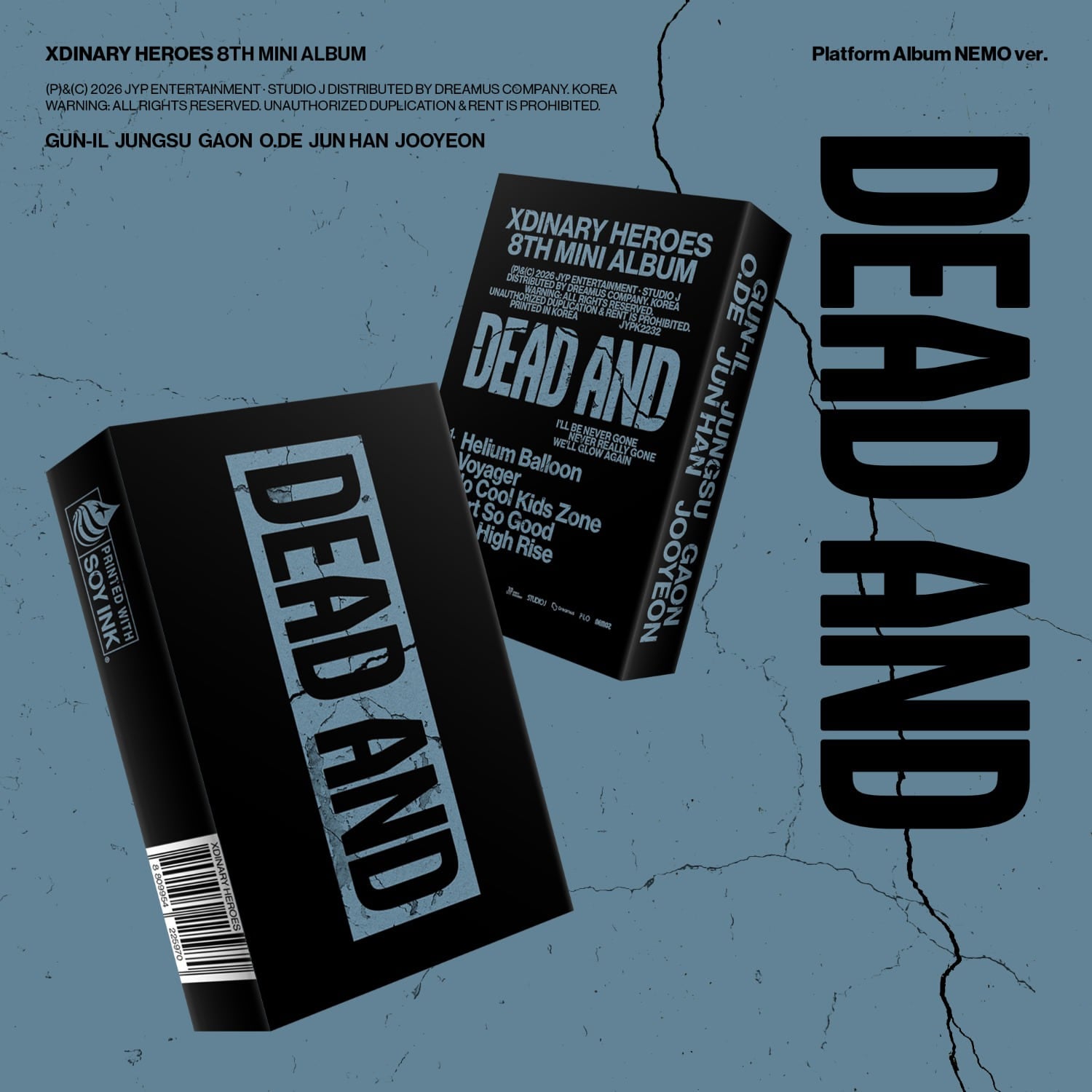 XDINARY HEROES - DEAD AND (Platform Album NEMO ver.) - Album Kpop, visuel pochette noire et bleue, pack album NEMO