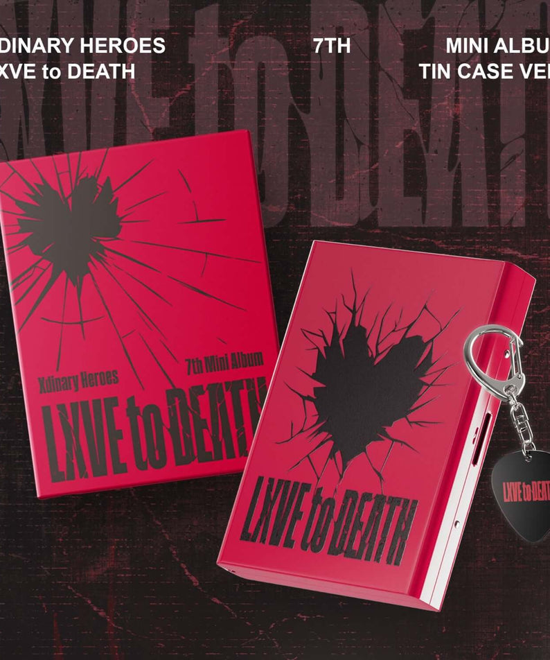 XDINARY HEROES - [LXVE to DEATH] (MD) - Album Kpop : mini album 7th, visuel rouge sur fond sombre, porte-clés inclus.
