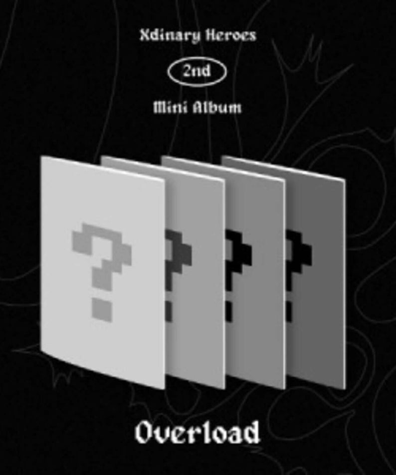 XDINARY HEROES - [Overload] (RANDOM) - Album Kpop : mini-album sur fond noir avec pochettes grises, style urbain.