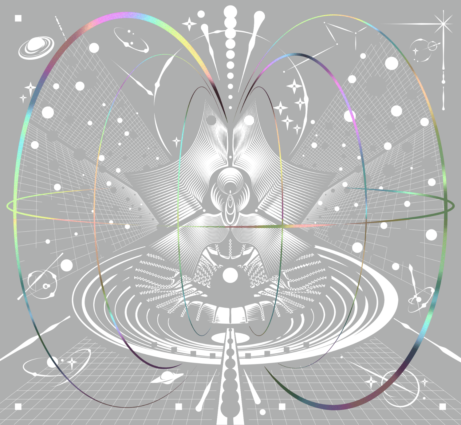 XG - [MILLION PLACES] - Album Kpop de XG, visuel futuriste avec cercles colorés et motifs abstraits