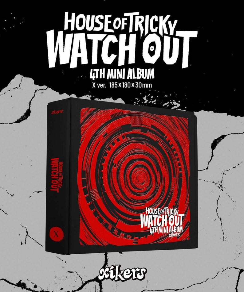 XIKERS - 4TH MINI ALBUM [HOUSE OF TRICKY : WATCH OUT] (X ver.) - Album Kpop, visuel noir et rouge du coffret