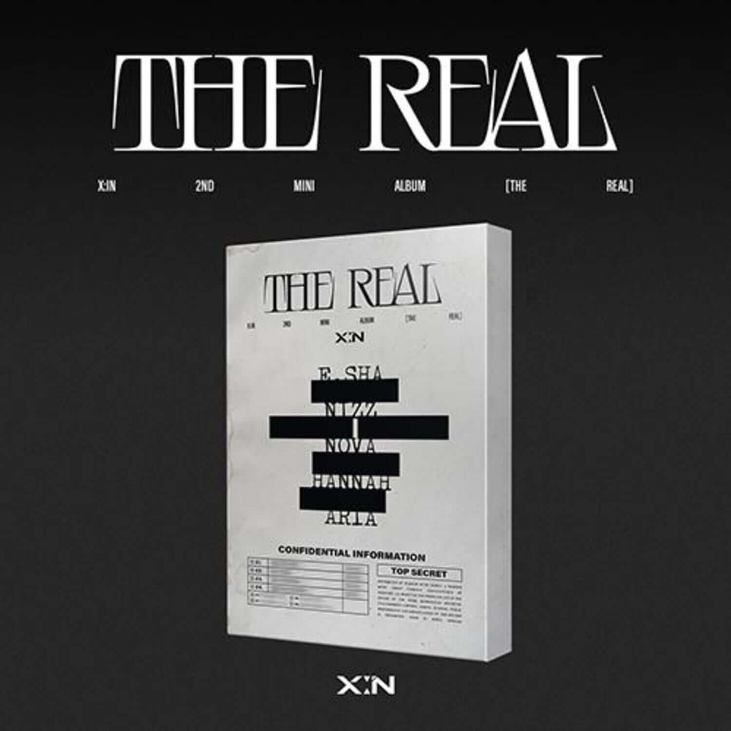 X:IN - X:IN 2ND MINI ALBUM [THE REAL] - Album Kpop, cover blanc THE REAL de X:IN sur fond noir