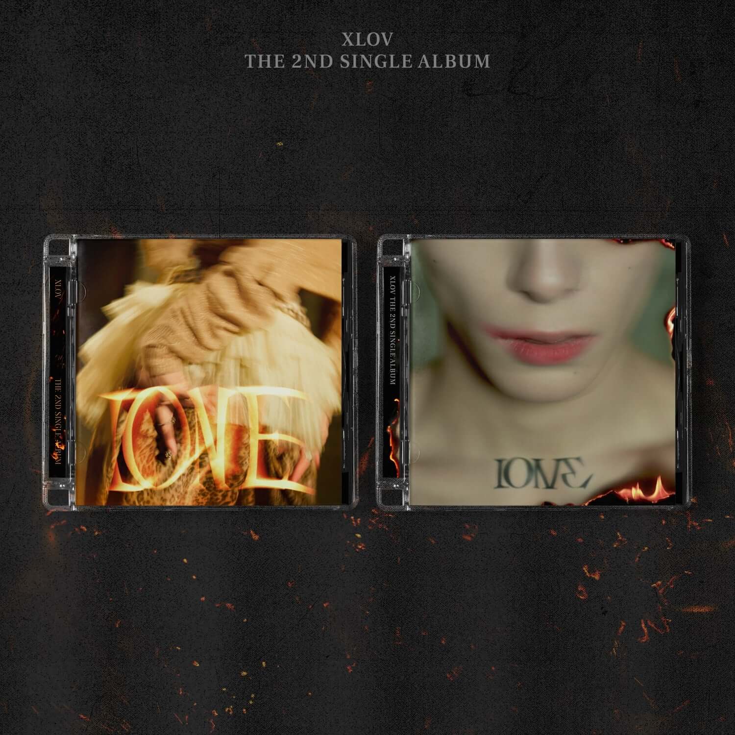 XLOV - 2nd Single [I ONE] (Set of 2) - Album Kpop : coffret 2 versions, visuels CD noir/orange sur fond sombre