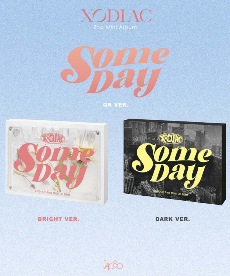 XODIAC - 2nd MINI ALBUM [SOME DAY] (QR / BRIGHT Ver.) - Album Kpop, visuel packaging et pochette “Some Day” sur fond bleu