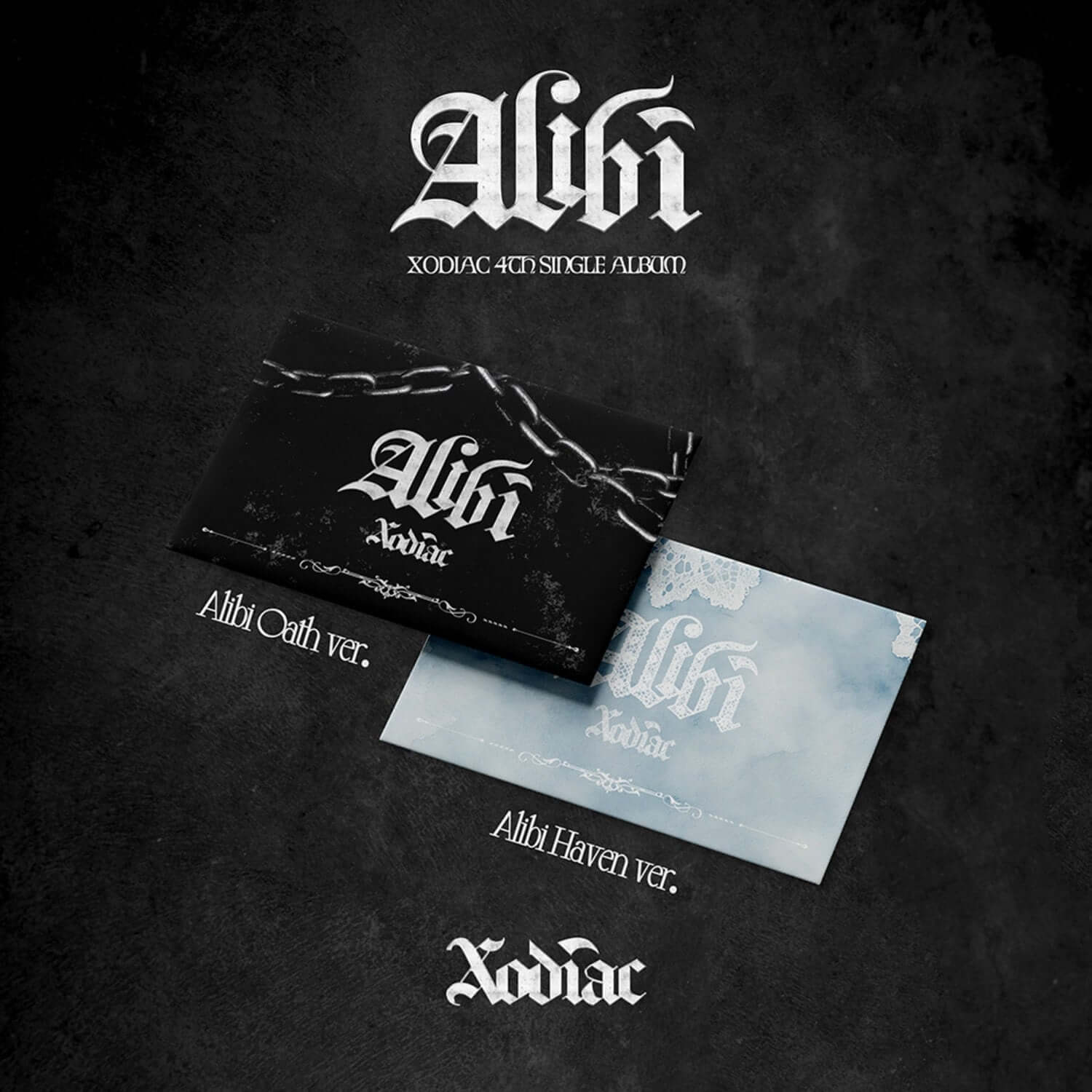 XODIAC - [Alibi] - Album Kpop : coffrets noirs Alibi Dawn & Haven ver, visuel sombre de marque XODIAC