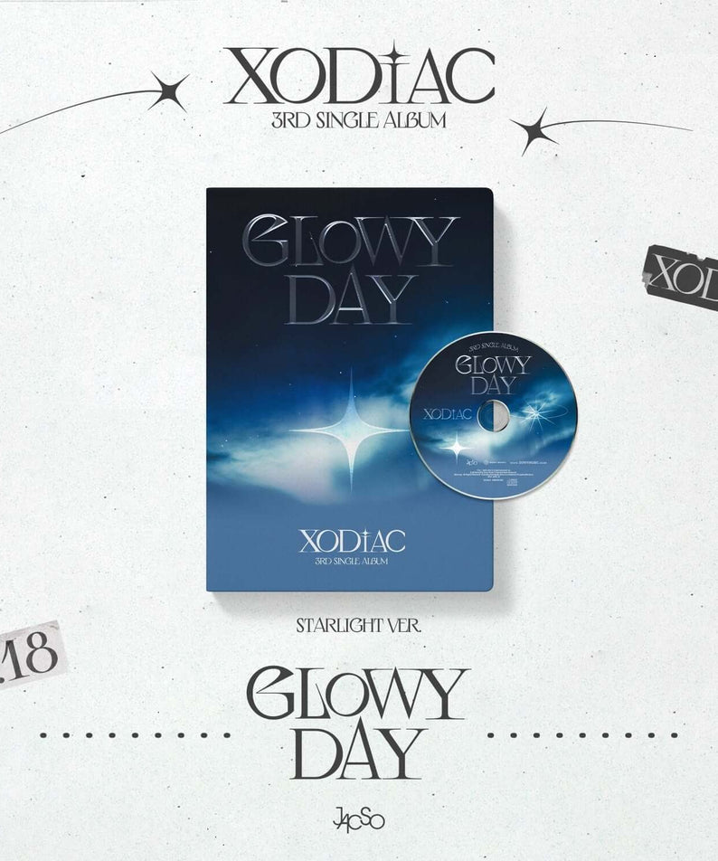 XODIAC - [GLOWY DAY] (STARLIGHT Ver.) - Album Kpop, jaquette et disque, visuel étoilé sur fond clair