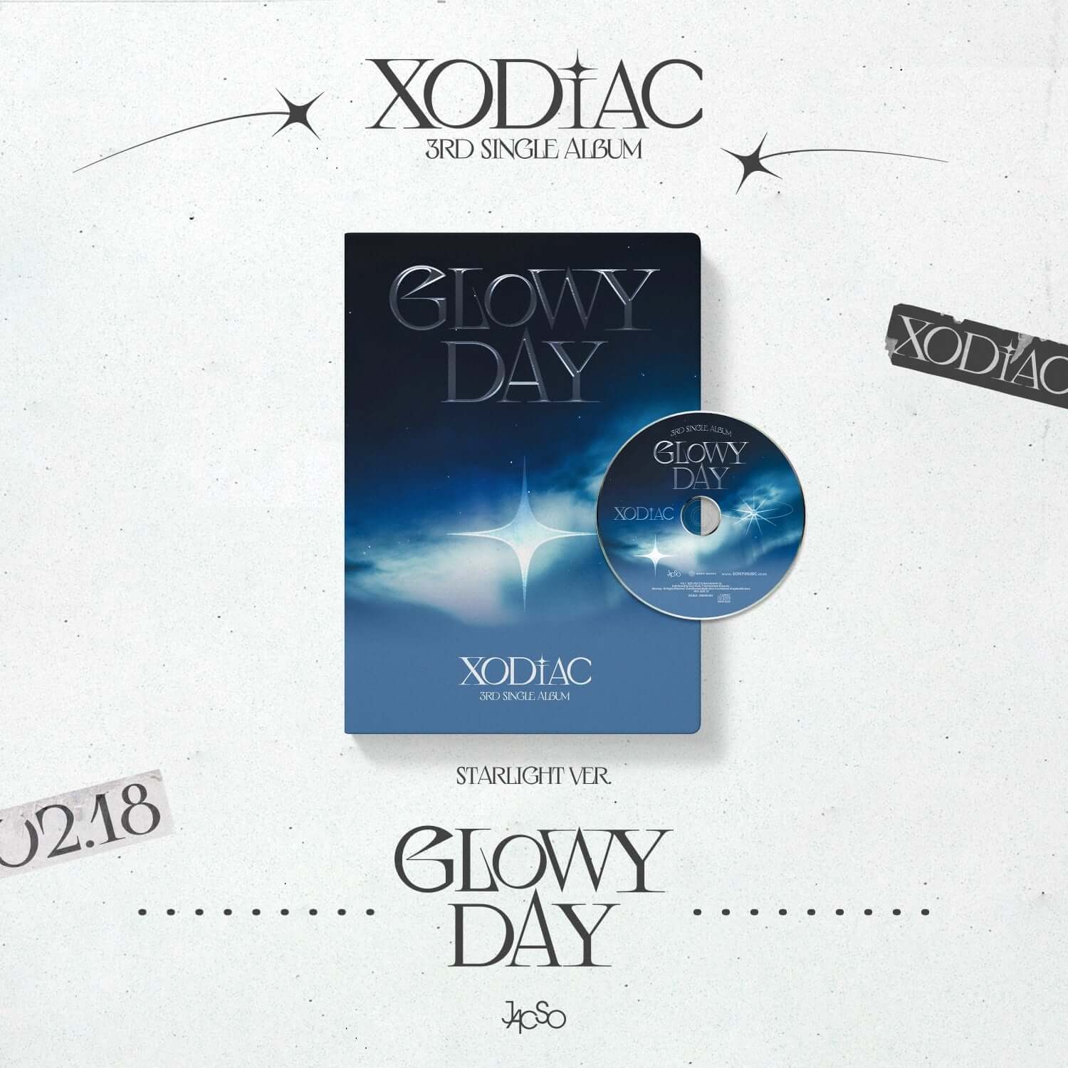 XODIAC - [GLOWY DAY] (STARLIGHT Ver.) - Album Kpop, jaquette et disque, visuel étoilé sur fond clair