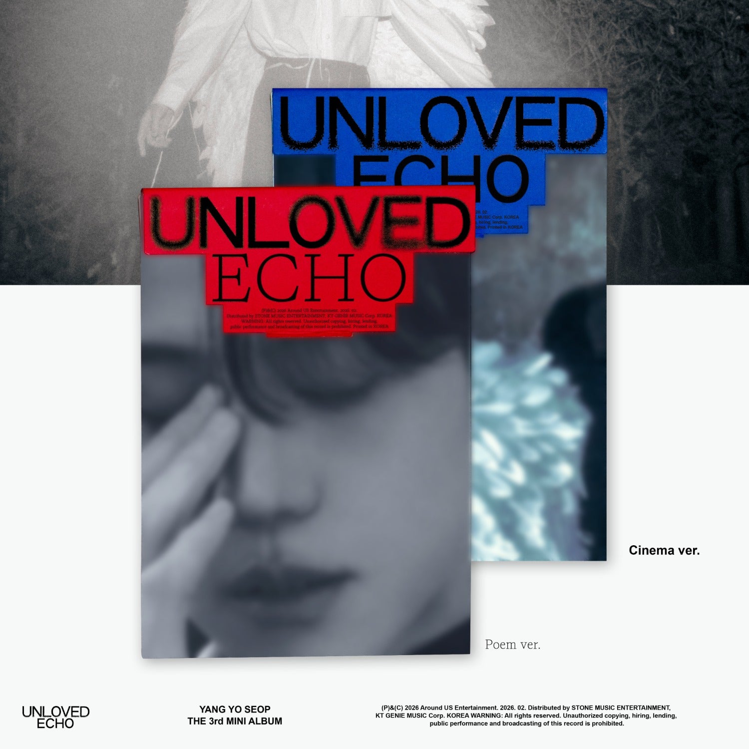 YANG YOSEOP - [Unloved Echo] (Poem ver. / Cinema ver.) (Random 1 of 2) - Album Kpop, pochette visuelle sombre