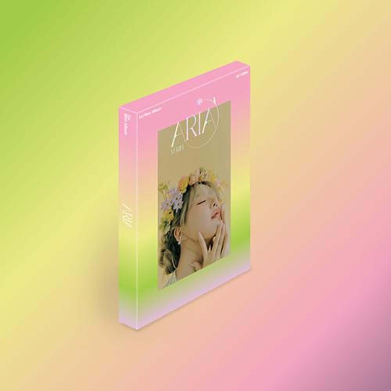 YERIN - 1st Mini Album [ARIA] (Day ver.) - Album Kpop, coffret rose/vert avec portrait YERIN sur fond dégradé
