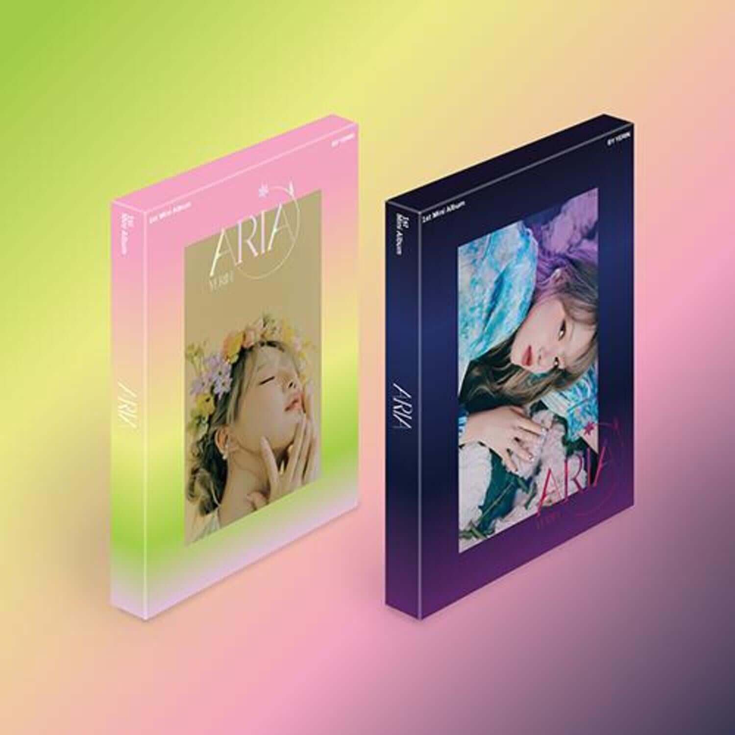 YERIN - 1st Mini Album [ARIA] (SET ver.) - Album Kpop, coffret set sur fond dégradé avec visuels ARIA rose et bleu.
