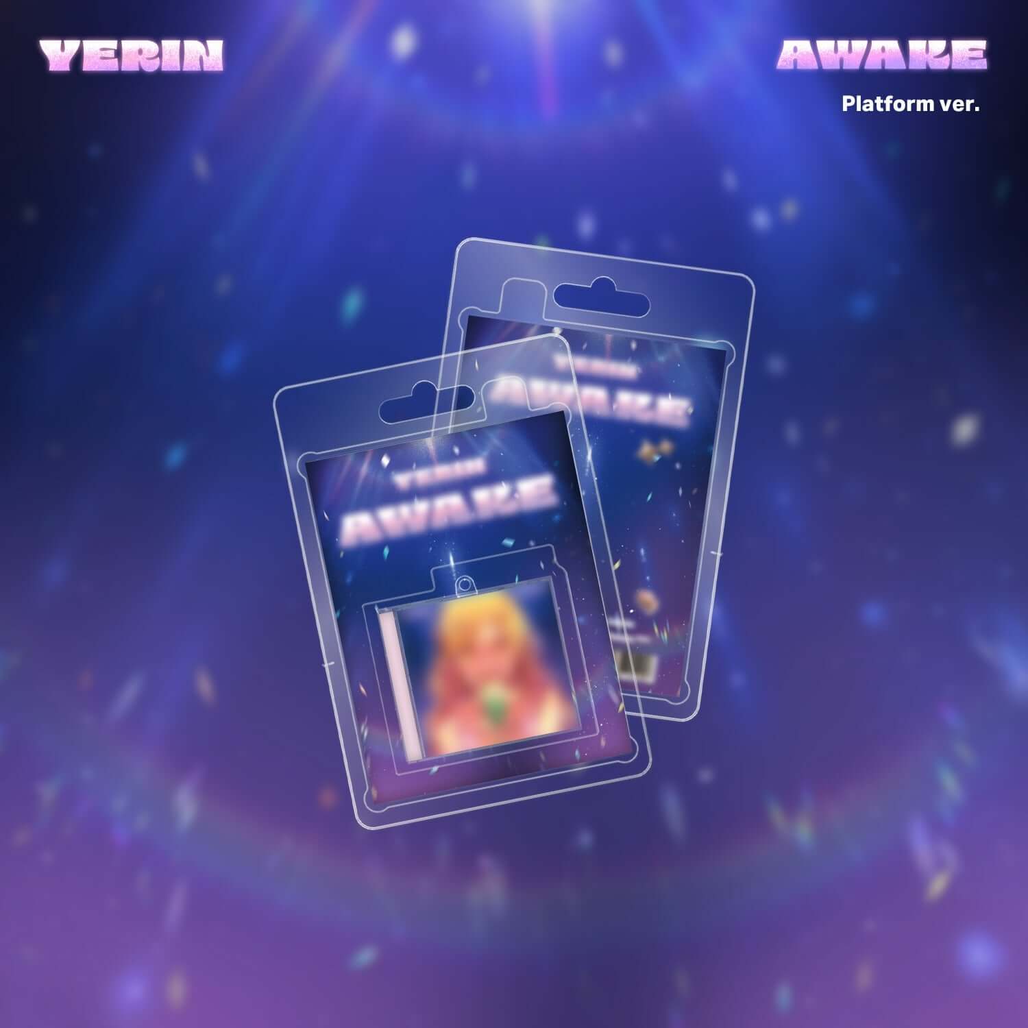 YERIN - 1st Single [Awake] - Album Kpop, visuel packaging “Platform ver.” sur fond bleu étoilé, album YERIN